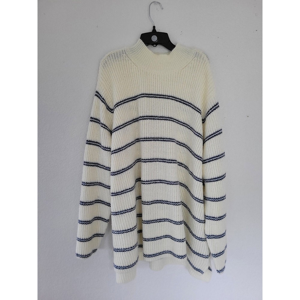 Maurices Women's Cream Navy Striped Mock Neck Chunky Knit Sweater 3X #P2
